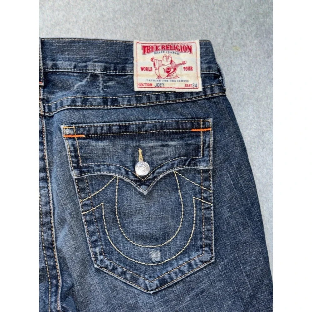 True Religion Mens Joey Dark‎ Wash Straight Jeans Blue Denim Size 38